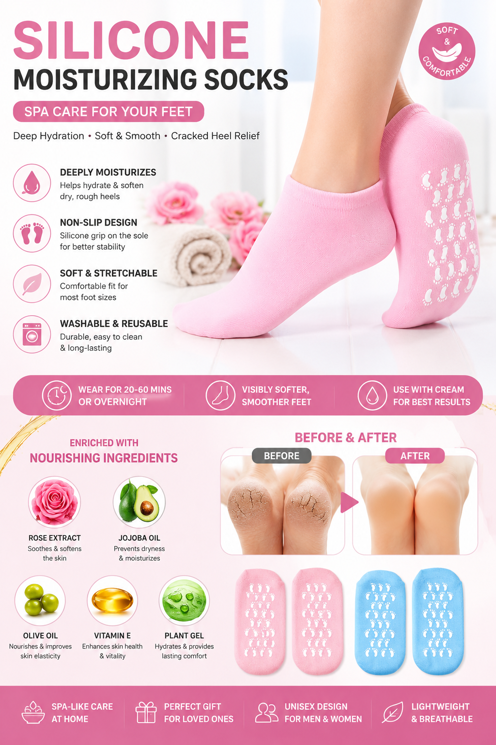 Silicone Moisturizing Gel Socks