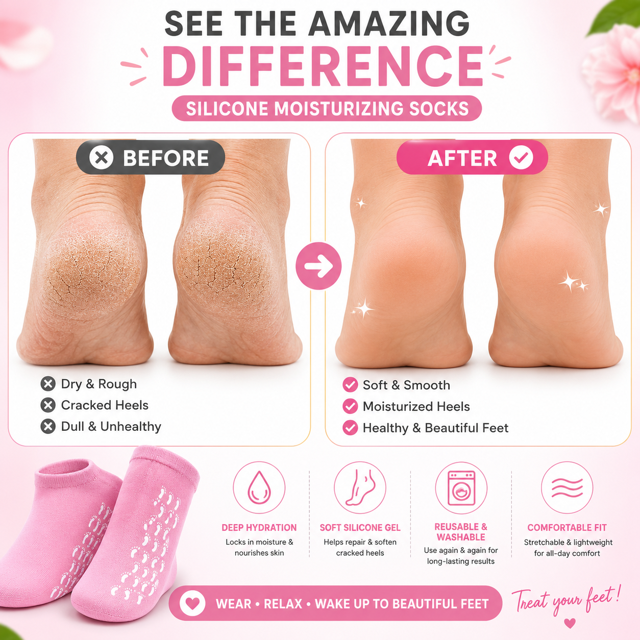 Silicone Moisturizing Gel Socks