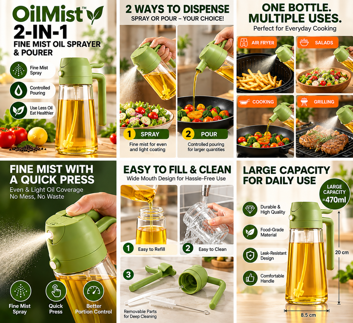 OilMist™ – 2-in-1 Fine Mist Oil Sprayer & Pourer